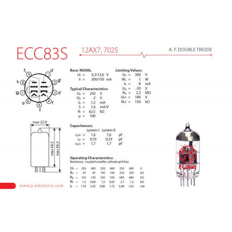 JJ Electronics Pre - Amp Tube ECC83 S | 12AX7 Amp Valve - Valves - JJ Electronic